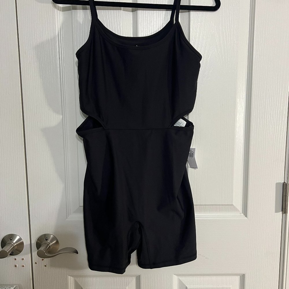 NWT Old Navy Active Black PowerSoft Cutout-Waist Bodysuit (Large)
